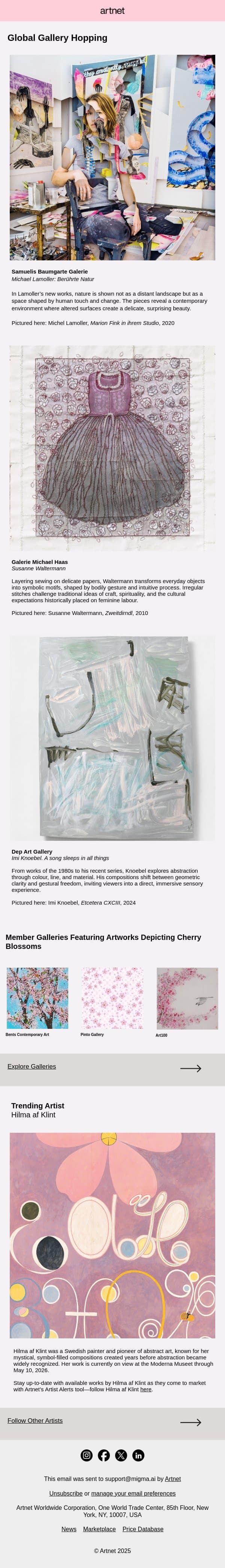 Gallery Hop to Milan, Bielefeld, and Beyond email from Artnet screenshot