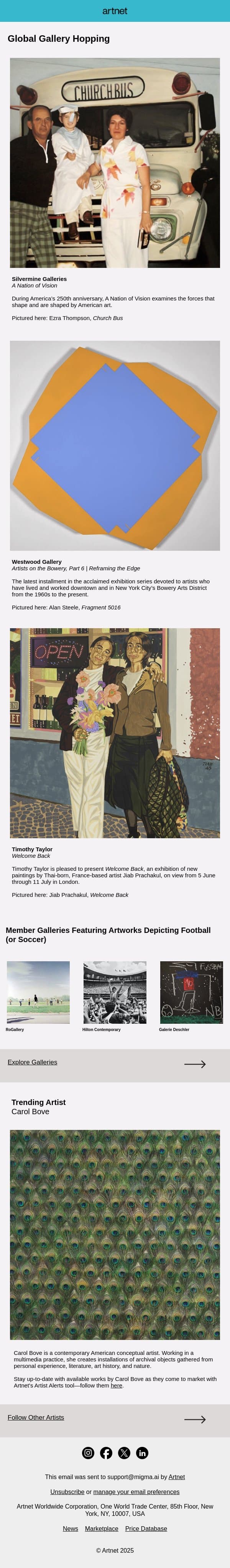 Gallery Hop to New York, New Canaan, and Beyond email from Artnet screenshot