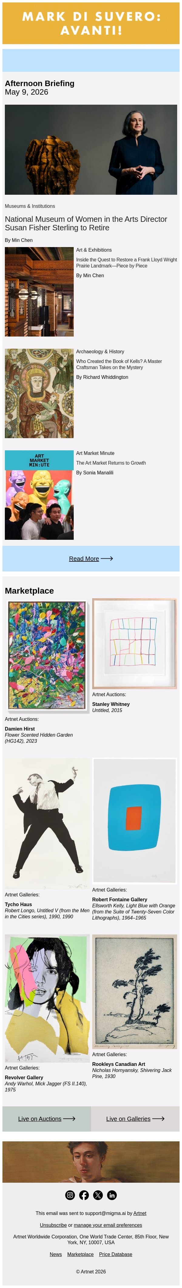 Pioneering Museum Director Announces Retirement email from Artnet screenshot
