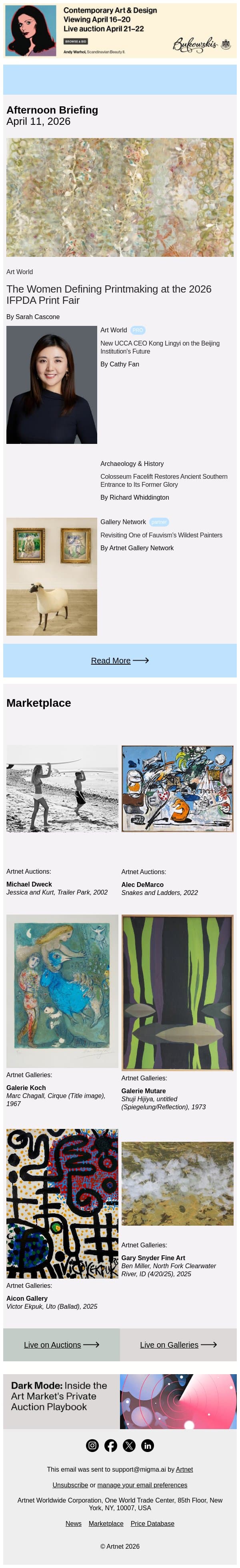 Women Power the Prints Boom email from Artnet screenshot