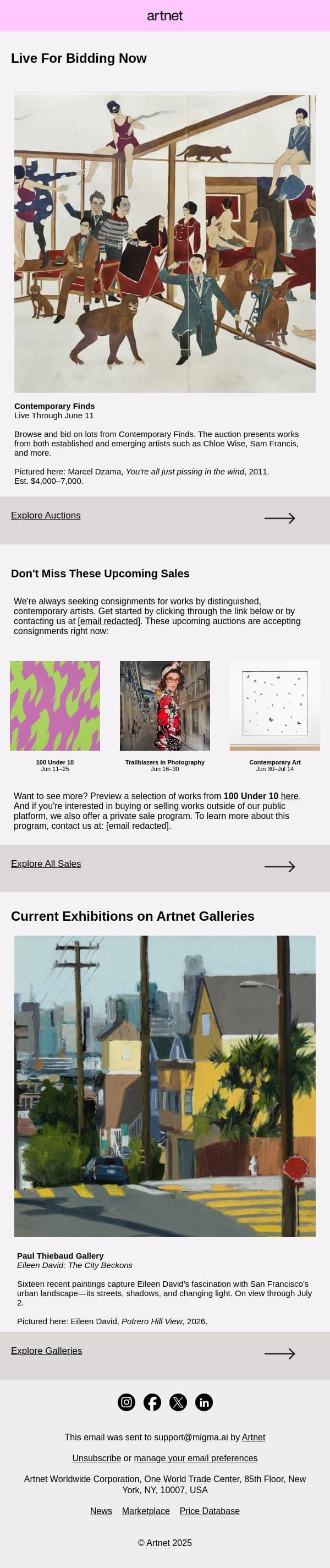 Live Now: Poons, Francis, Scully & More email from Artnet screenshot