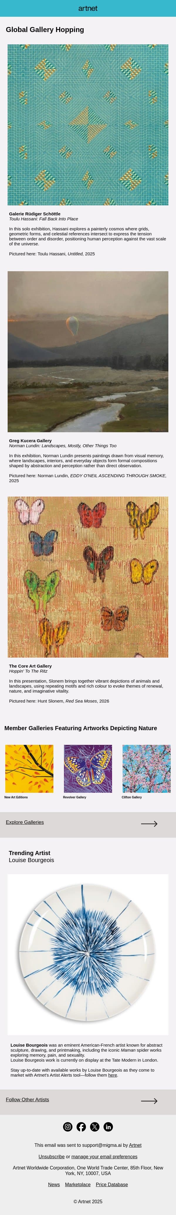 Gallery Hop to Munich, Seattle, and Beyond email from Artnet screenshot