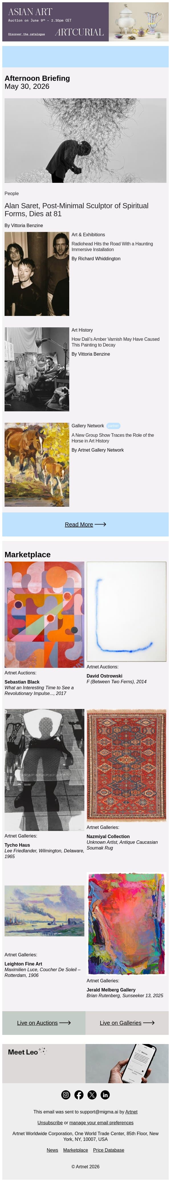 Alan Saret, Post-Minimalist Pioneer, Dies at 81 email from Artnet screenshot