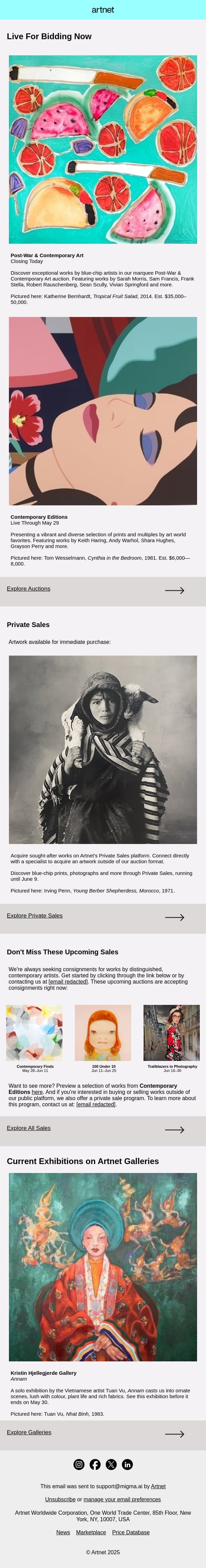 Live Now: Nara, Bhabha, Warhol & More email from Artnet screenshot