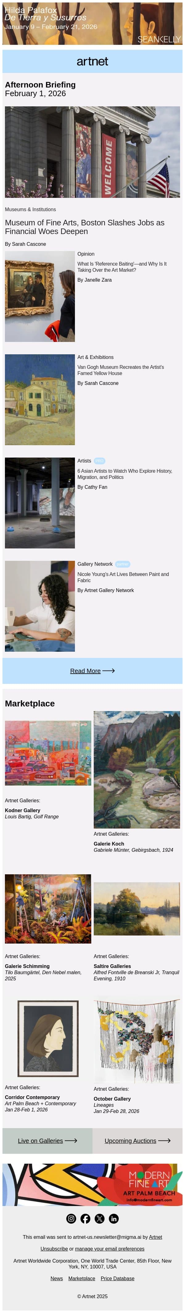 US Museum Slashes Jobs Amid Money Woes email from Artnet screenshot