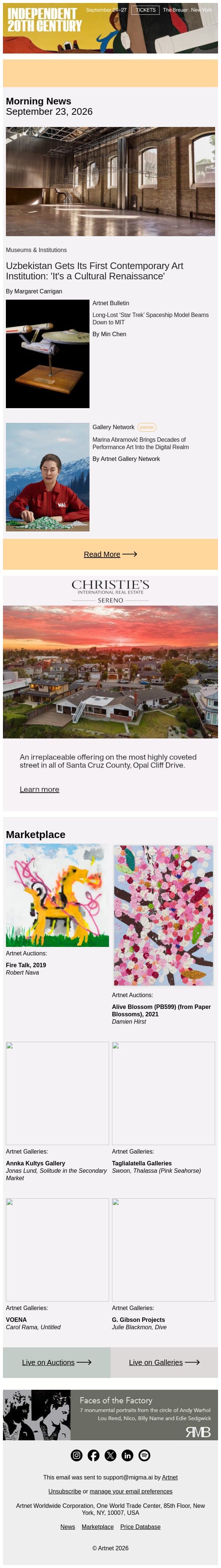Can Uzbekistan Become a Global Art Capital? email from Artnet screenshot