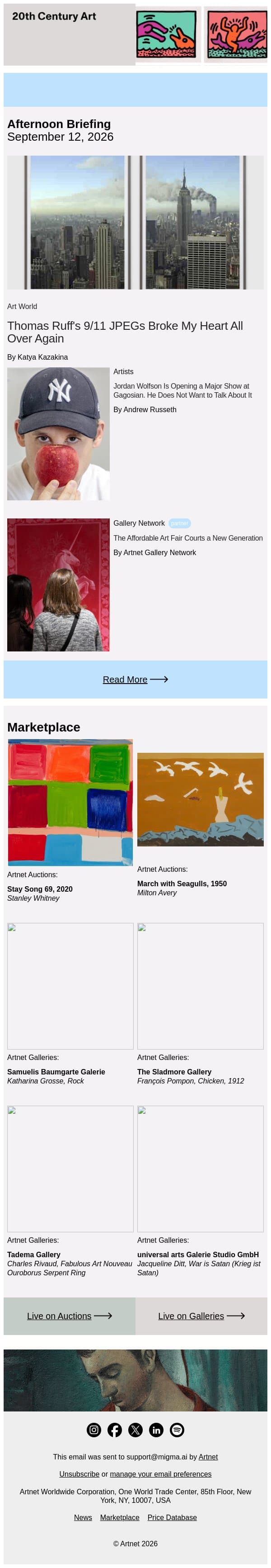 The Pixelated Afterlife of 9/11 email from Artnet screenshot