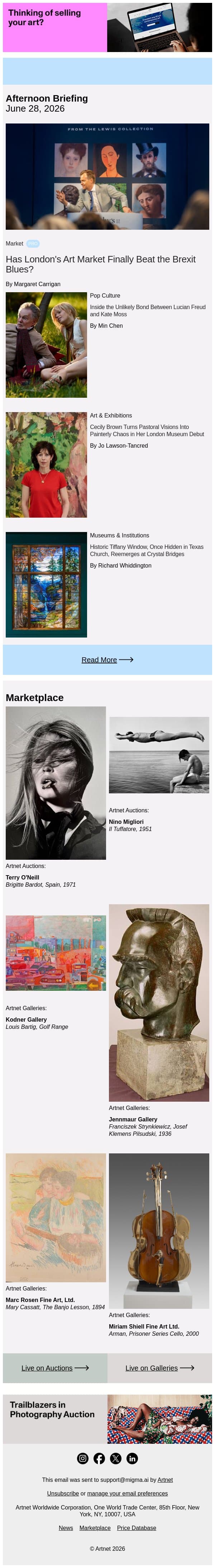London's Market Stages a Comeback email from Artnet screenshot