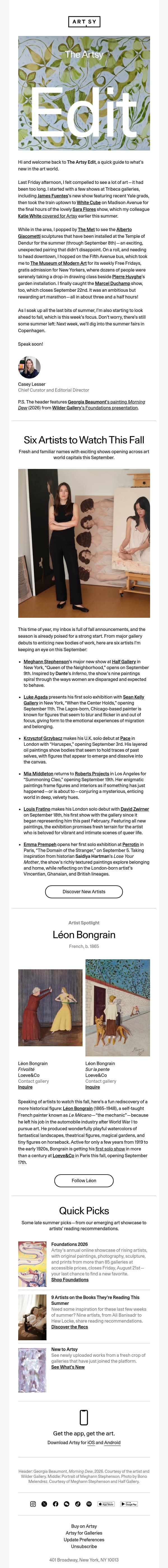 The Artsy Edit | 6 artists to watch this fall email from Artsy screenshot