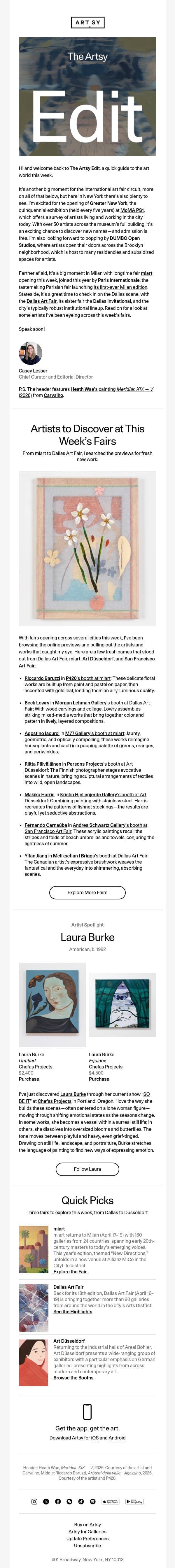 The Artsy Edit | Artists to discover from Milan to Dallas email from Artsy screenshot