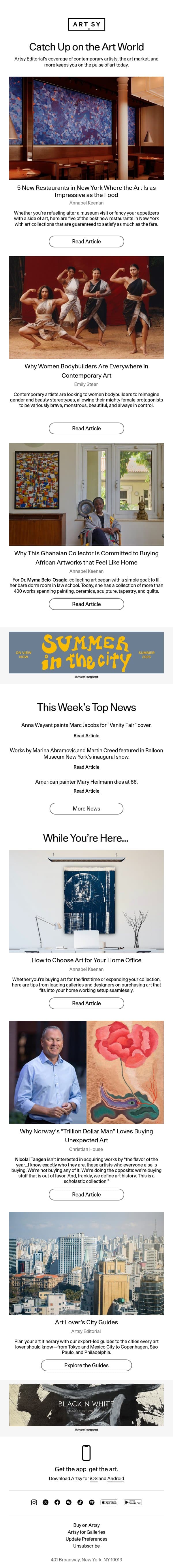 5 New Restaurants in New York Where the Art Is as Impressive as the Food email from Artsy screenshot