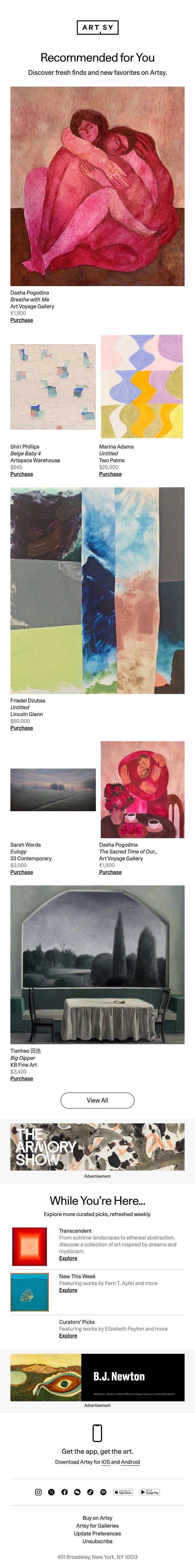 New works for Adam by Dasha Pogodina and more email from Artsy screenshot