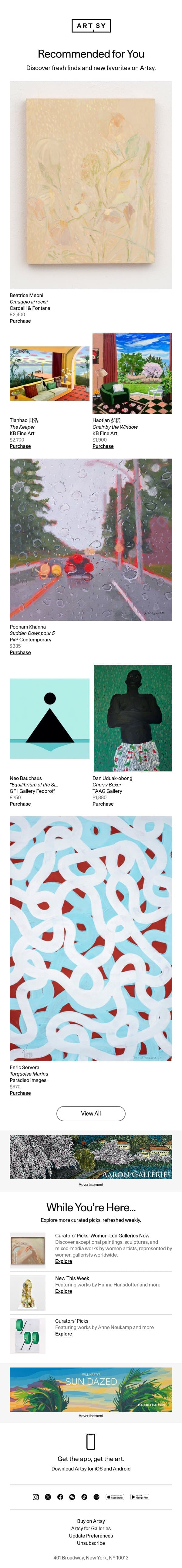 New works for Adam by Beatrice Meoni and more email from Artsy screenshot