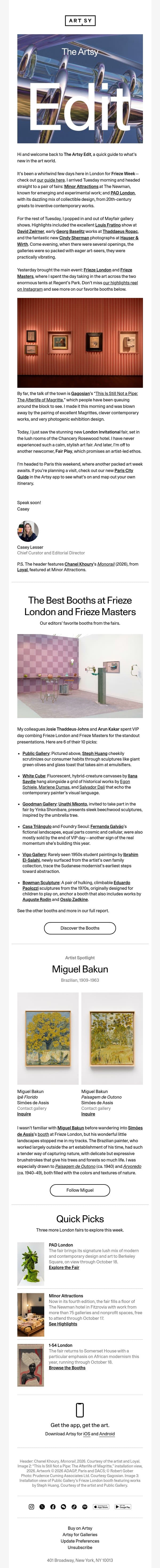 The Artsy Edit | The best booths at Frieze London and Frieze Masters email from Artsy screenshot