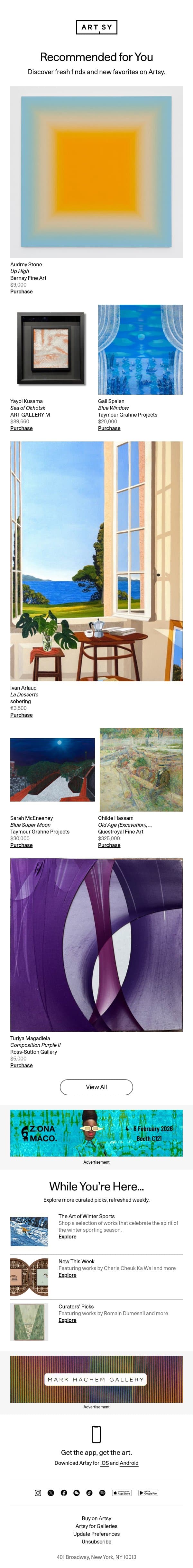 New works for Adam by Audrey Stone and more email from Artsy screenshot