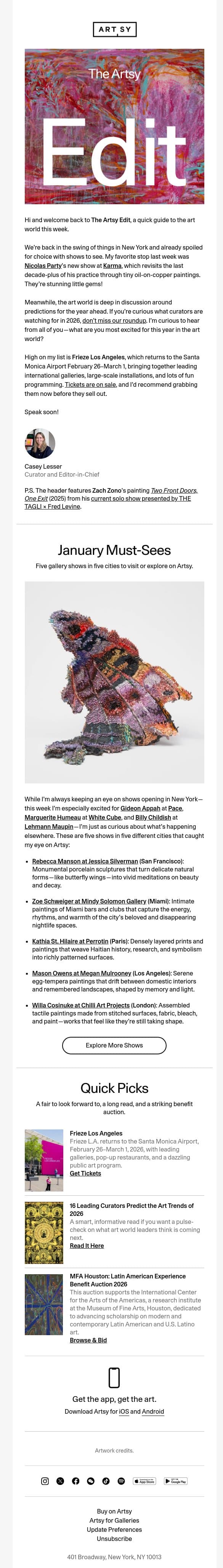 The Artsy Edit | Gallery hopping from L.A. to London email from Artsy screenshot