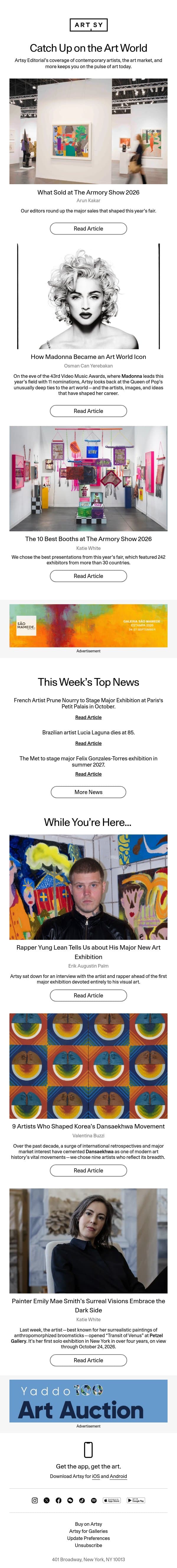 What Sold at The Armory Show 2026 email from Artsy screenshot