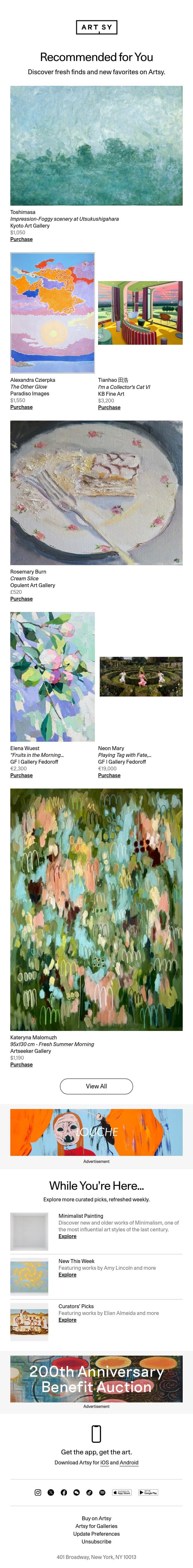 New works for Adam by Toshimasa and more email from Artsy screenshot