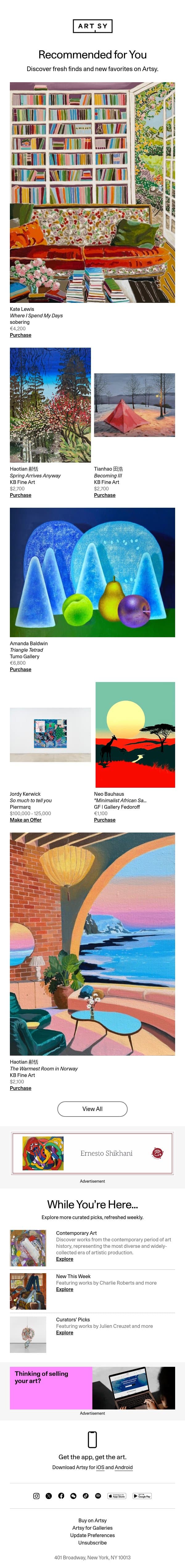 New works for Adam by Kate Lewis and more email from Artsy screenshot
