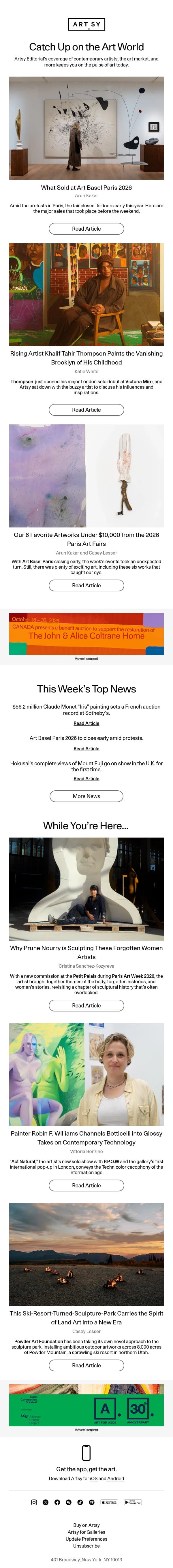 What Sold at Art Basel Paris 2026 email from Artsy screenshot