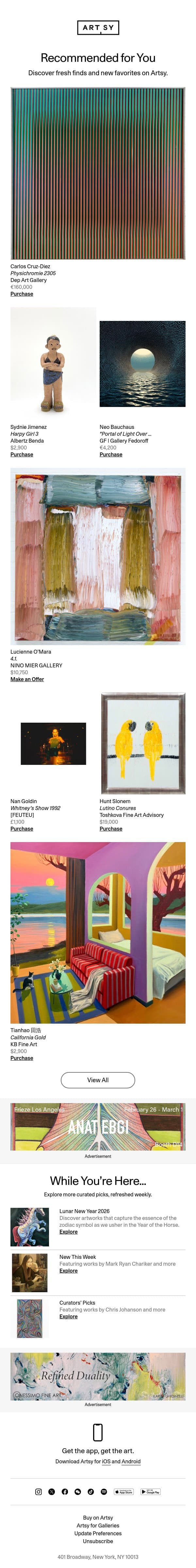 New works for Adam by Carlos Cruz-Diez and more email from Artsy screenshot