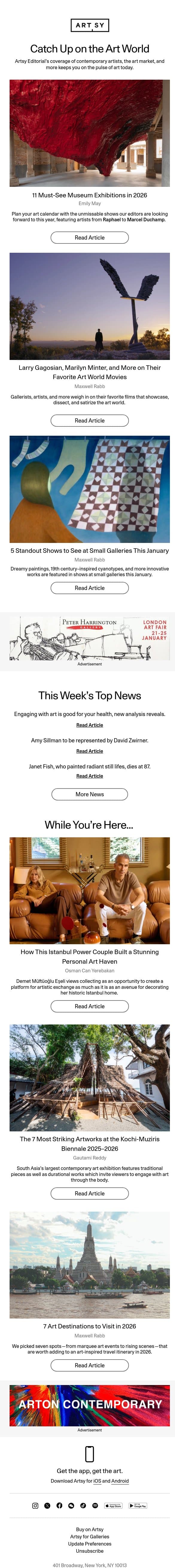 11 Must-See Museum Exhibitions in 2026 email from Artsy screenshot