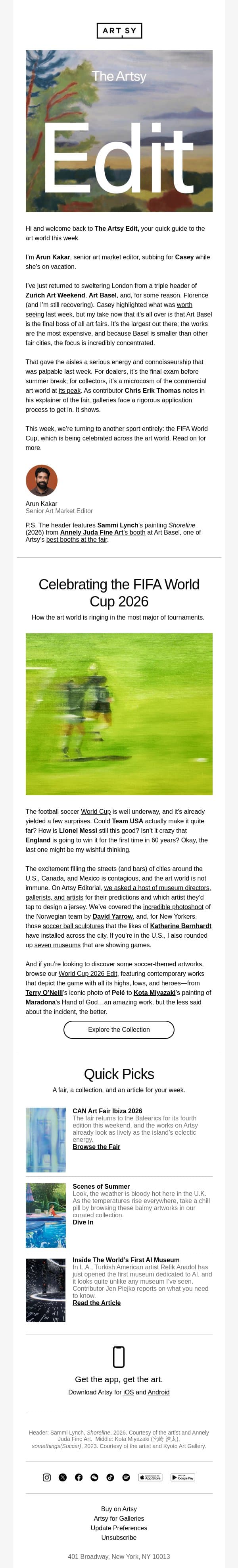 The Artsy Edit | The World Cup edition email from Artsy screenshot