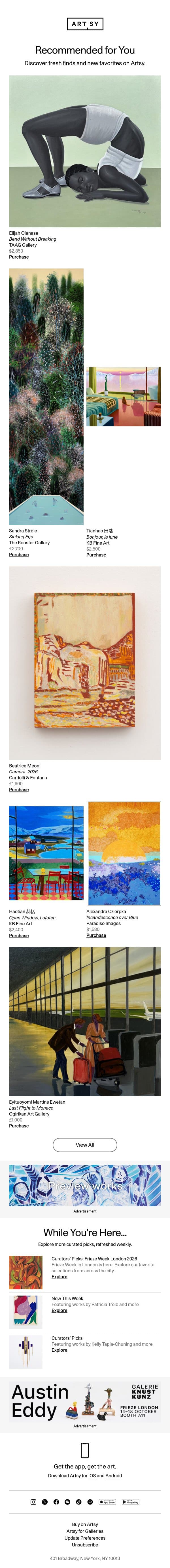 New works for Adam by Elijah Olanase and more email from Artsy screenshot