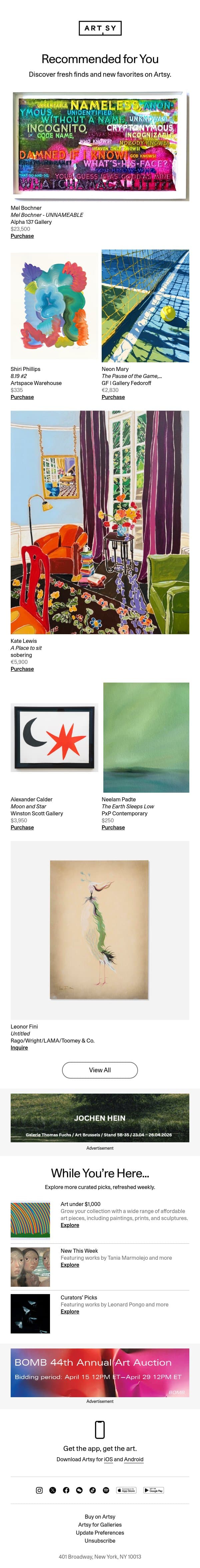 New works for Adam by Mel Bochner and more email from Artsy screenshot