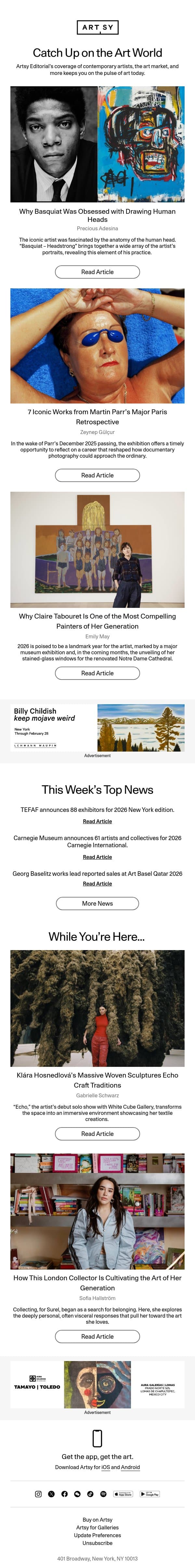 Why Basquiat Was Obsessed with Drawing Human Heads email from Artsy screenshot