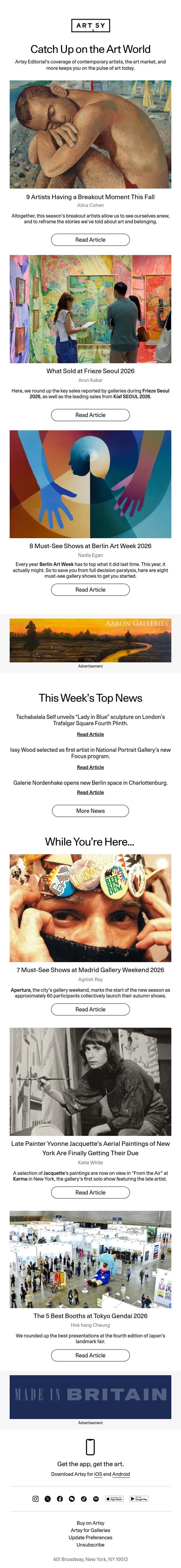 9 Artists Having a Breakout Moment This Fall email from Artsy screenshot