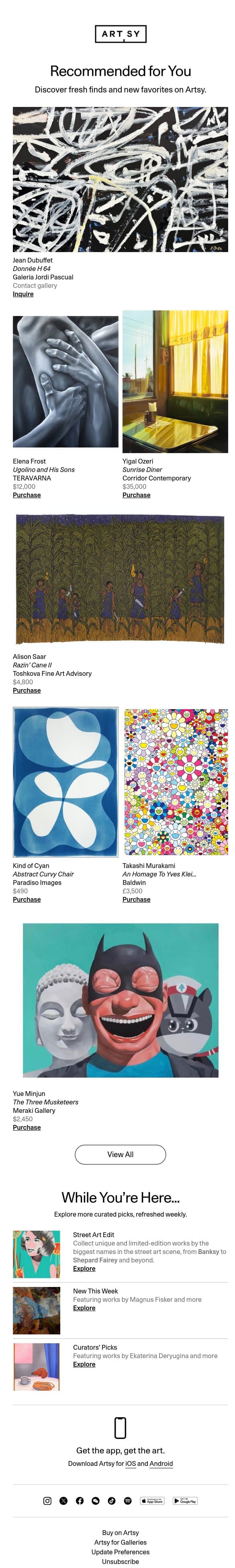 New works for Adam by Jean Dubuffet and more email from Artsy screenshot