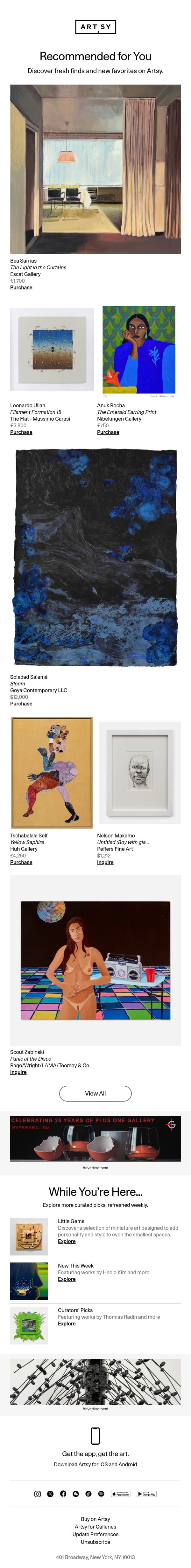 New works for Adam by Bea Sarrias and more email from Artsy screenshot