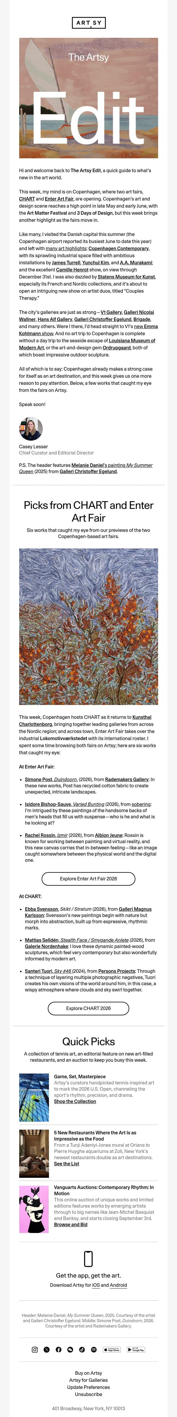 The Artsy Edit | Copenhagen’s big art week email from Artsy screenshot