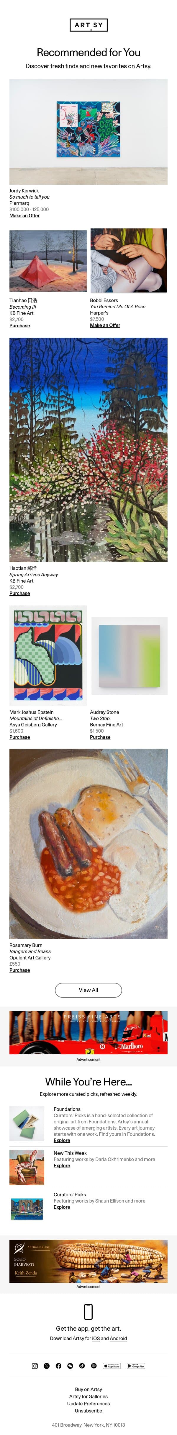 New works for Adam by Jordy Kerwick and more email from Artsy screenshot