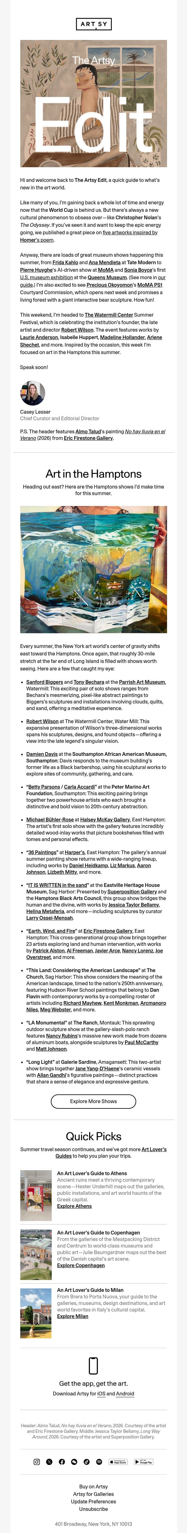 The Artsy Edit | Summer blockbusters and art in the Hamptons email from Artsy screenshot