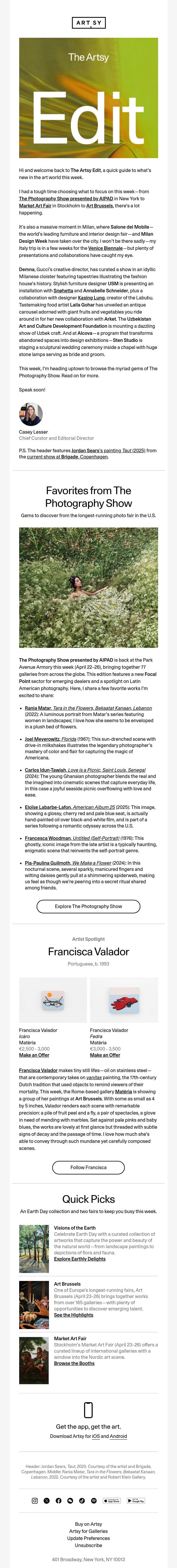 The Artsy Edit | Favorites from The Photography Show email from Artsy screenshot