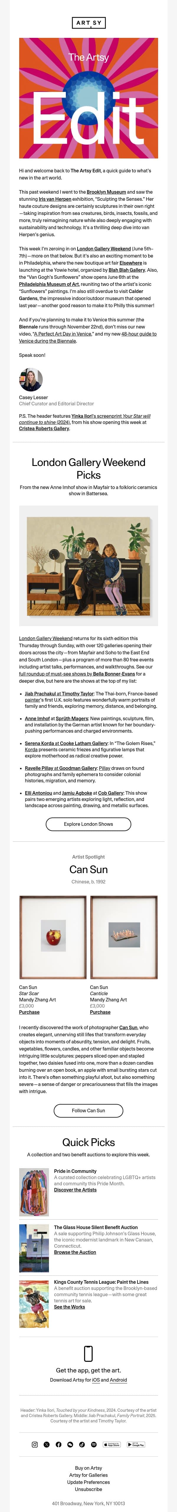 The Artsy Edit | Art world happenings, from London to Philadelphia email from Artsy screenshot