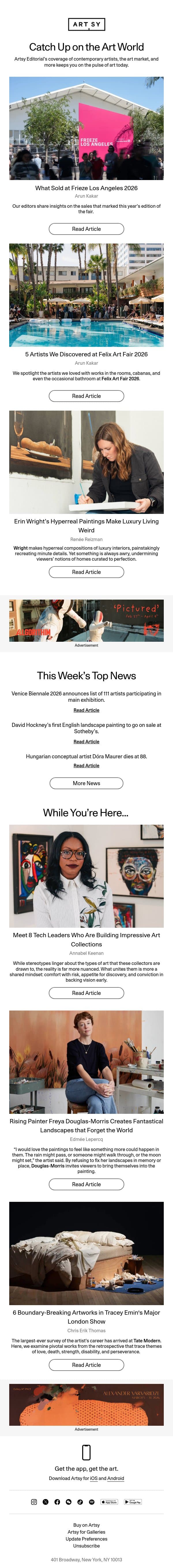 What Sold at Frieze Los Angeles 2026 email from Artsy screenshot