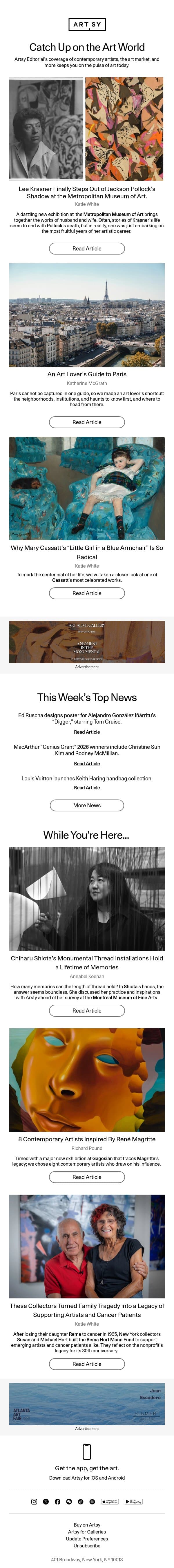 Lee Krasner Finally Steps Out of Jackson Pollock’s Shadow at the Metropolitan Museum of Art email from Artsy screenshot