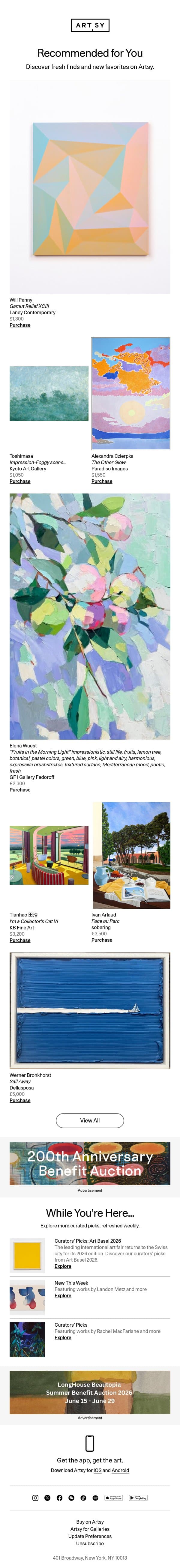 New works for Adam by Will Penny and more email from Artsy screenshot