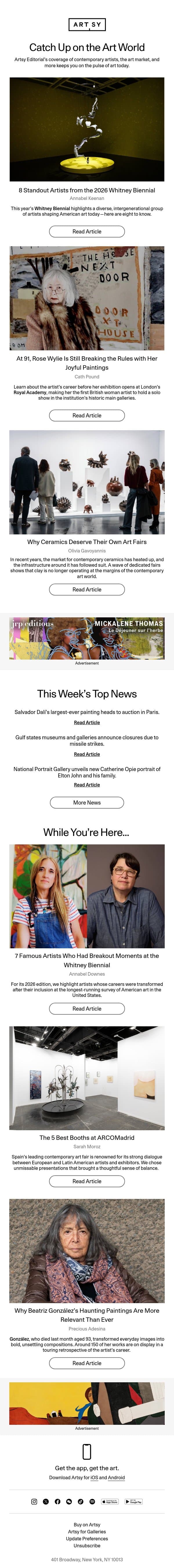 8 Standout Artists from the 2026 Whitney Biennial email from Artsy screenshot
