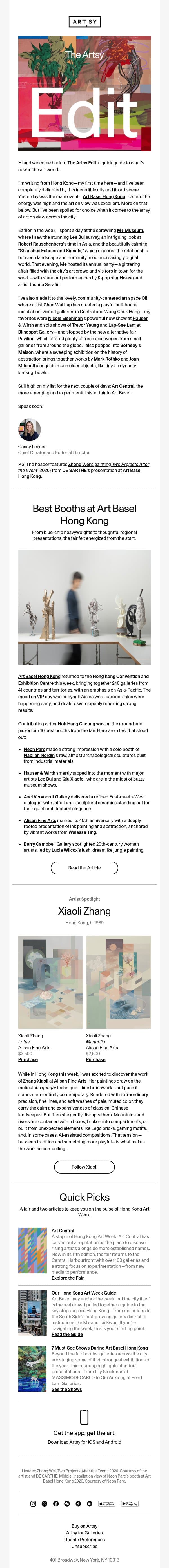 The Artsy Edit | The best booths at Art Basel Hong Kong email from Artsy screenshot