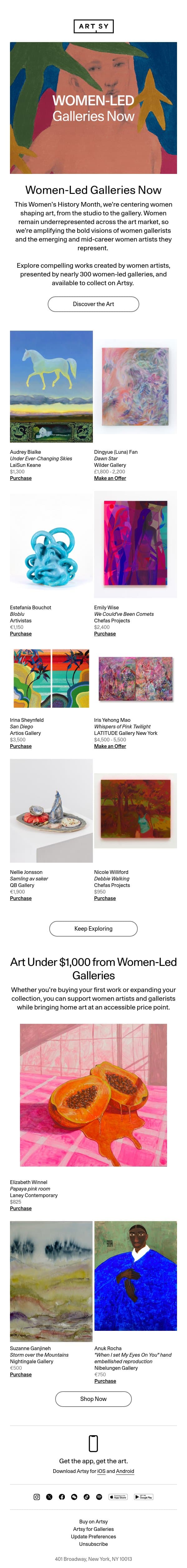 Women Artists and Gallerists to Celebrate email from Artsy screenshot