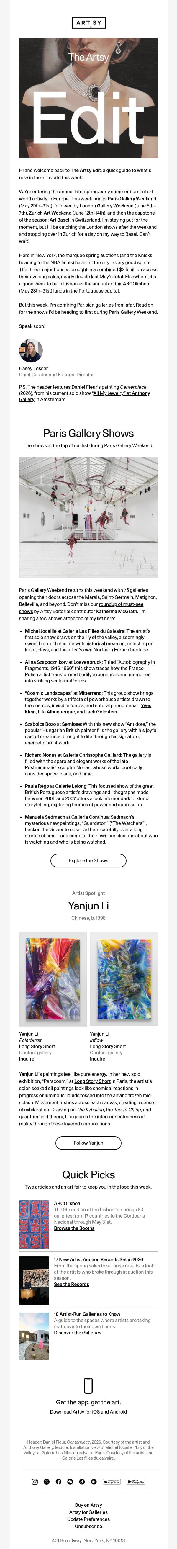 The Artsy Edit | Paris recs for a gallery-filled weekend email from Artsy screenshot