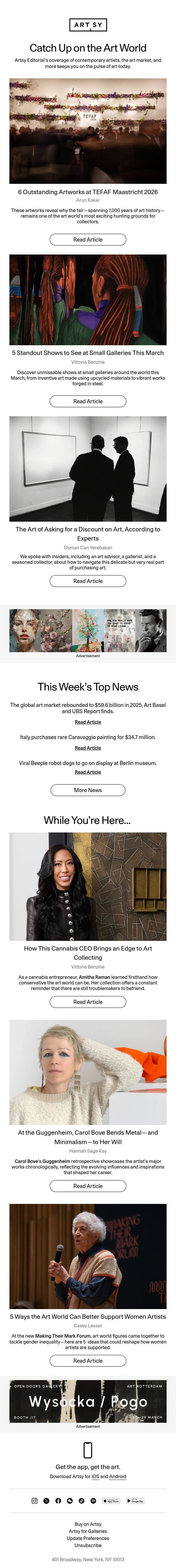 6 Outstanding Artworks at TEFAF Maastricht 2026 email from Artsy screenshot
