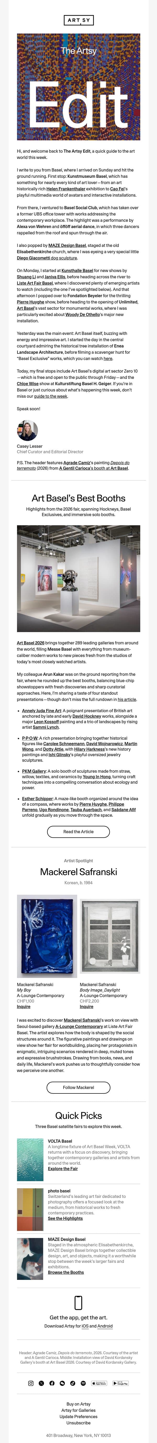 The Artsy Edit | The best booths at Art Basel 2026 email from Artsy screenshot