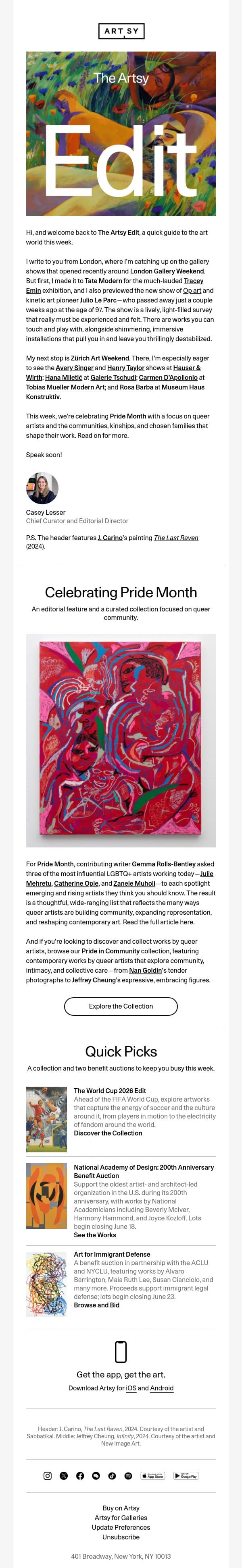 The Artsy Edit | Artists to celebrate this Pride month and Zürich Art Weekend email from Artsy screenshot