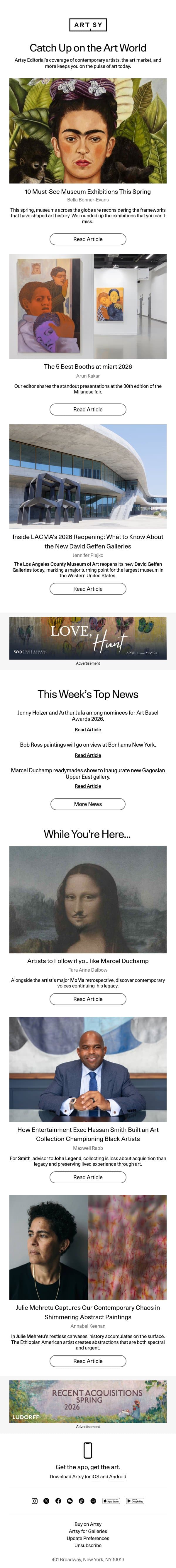 10 Must-See Museum Exhibitions This Spring email from Artsy screenshot