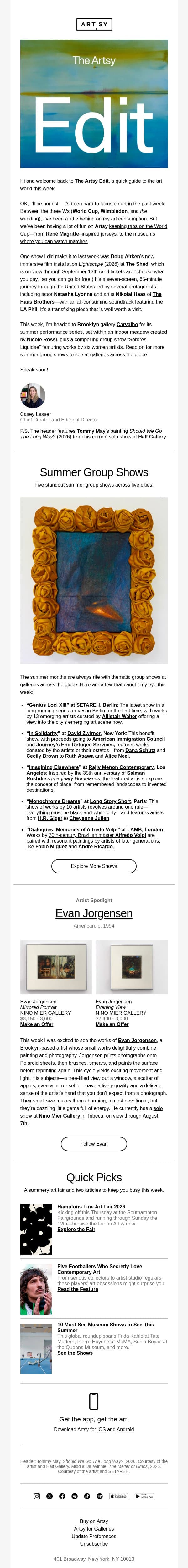 The Artsy Edit | Summer shows across the globe and more art x World Cup news email from Artsy screenshot